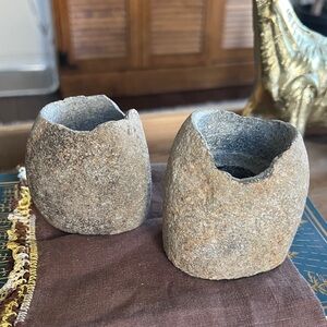 Rock Look Rustic Stone Candle Holders Set - 2